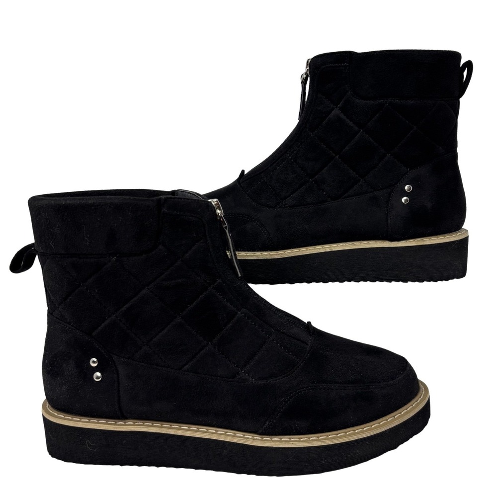 Cloudwalkers Tracey Black Quilted Ankle Boots Women's 9W Wide Front Zip